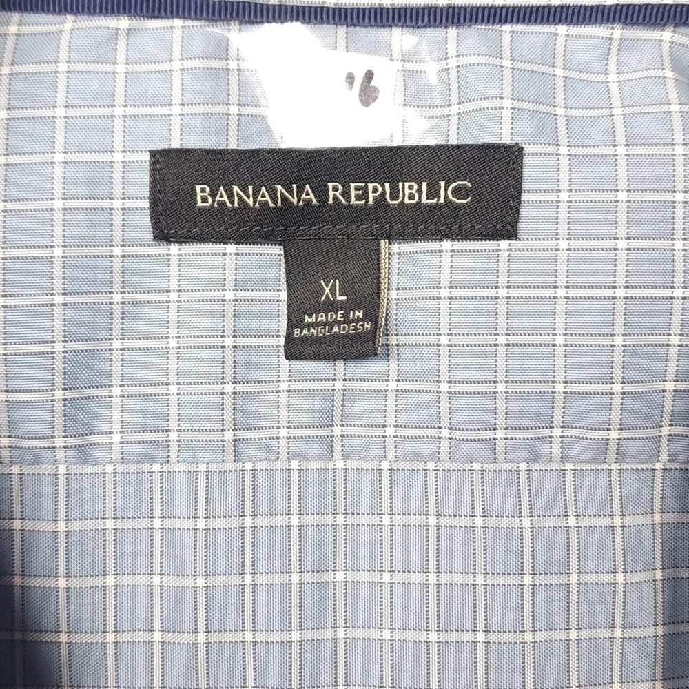 Banana Republic Dress Shirt Mens XL Blue Check Cotton Button Up 34/35